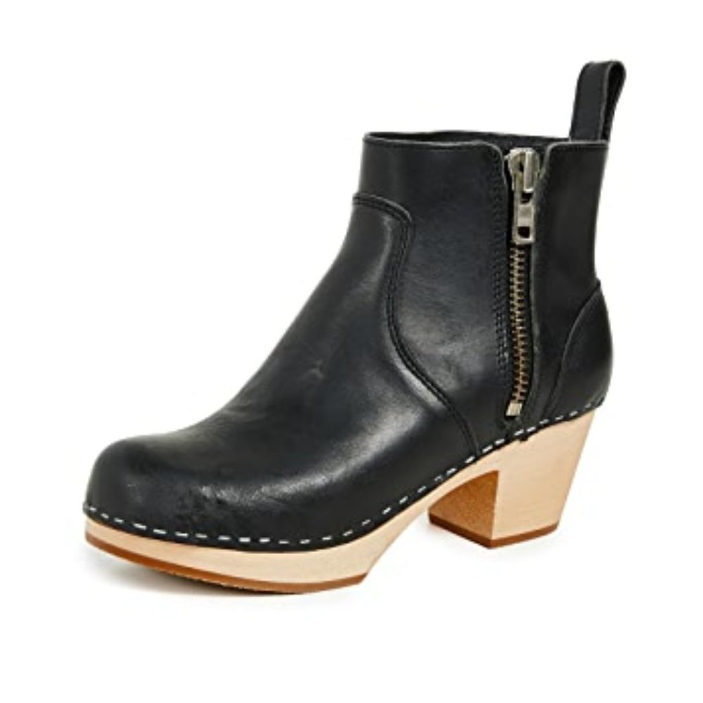 Swedish Hasbeens Zip it Emy Block Heel Booties
